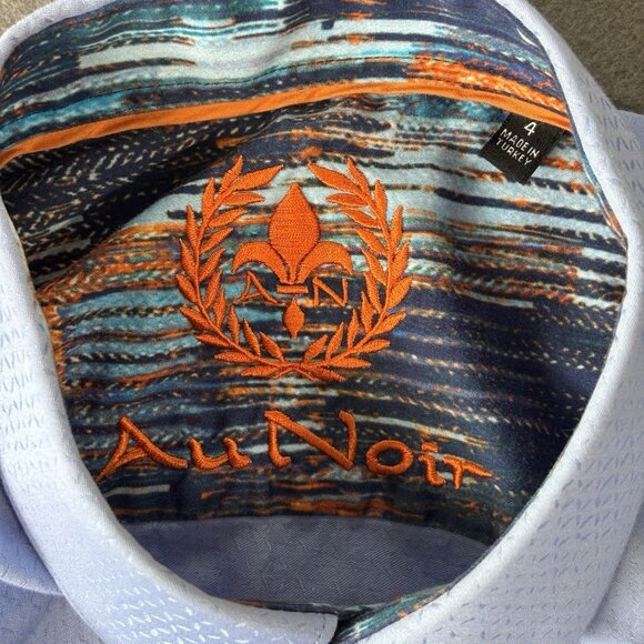 Au Noir Mens Button Up Shirt Size 4 Blue Contrasting Button Flip Cuff Going Out - Picture 11 of 16